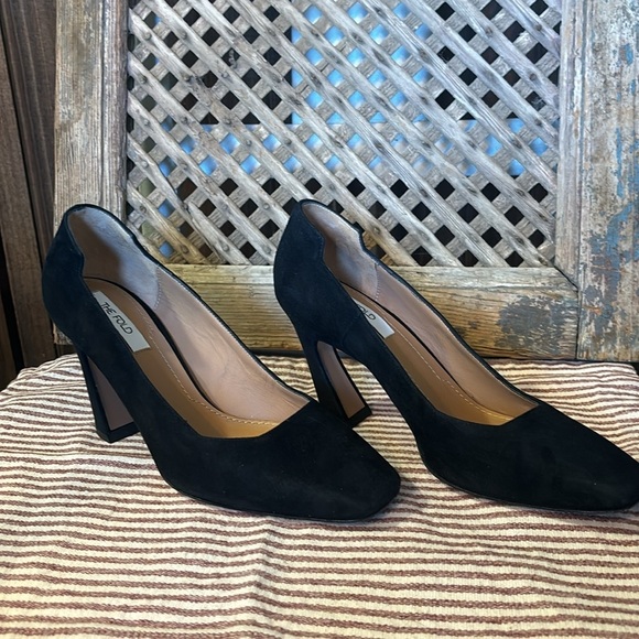 The Fold ladies black suede dress heel called Savona.